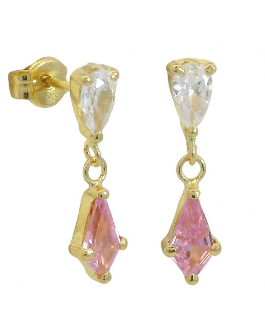 PENDIENTES COMETA PIEDRA ROSA DE 7x4MM.12MM.