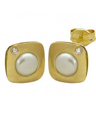 PENDIENTES COMUNION CUADRADOS CON  PERLA.PRESION