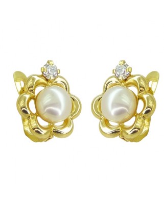 PENDIENTES COMUNION HOJAS CIRCONITA Y PERLAS.CATALAN