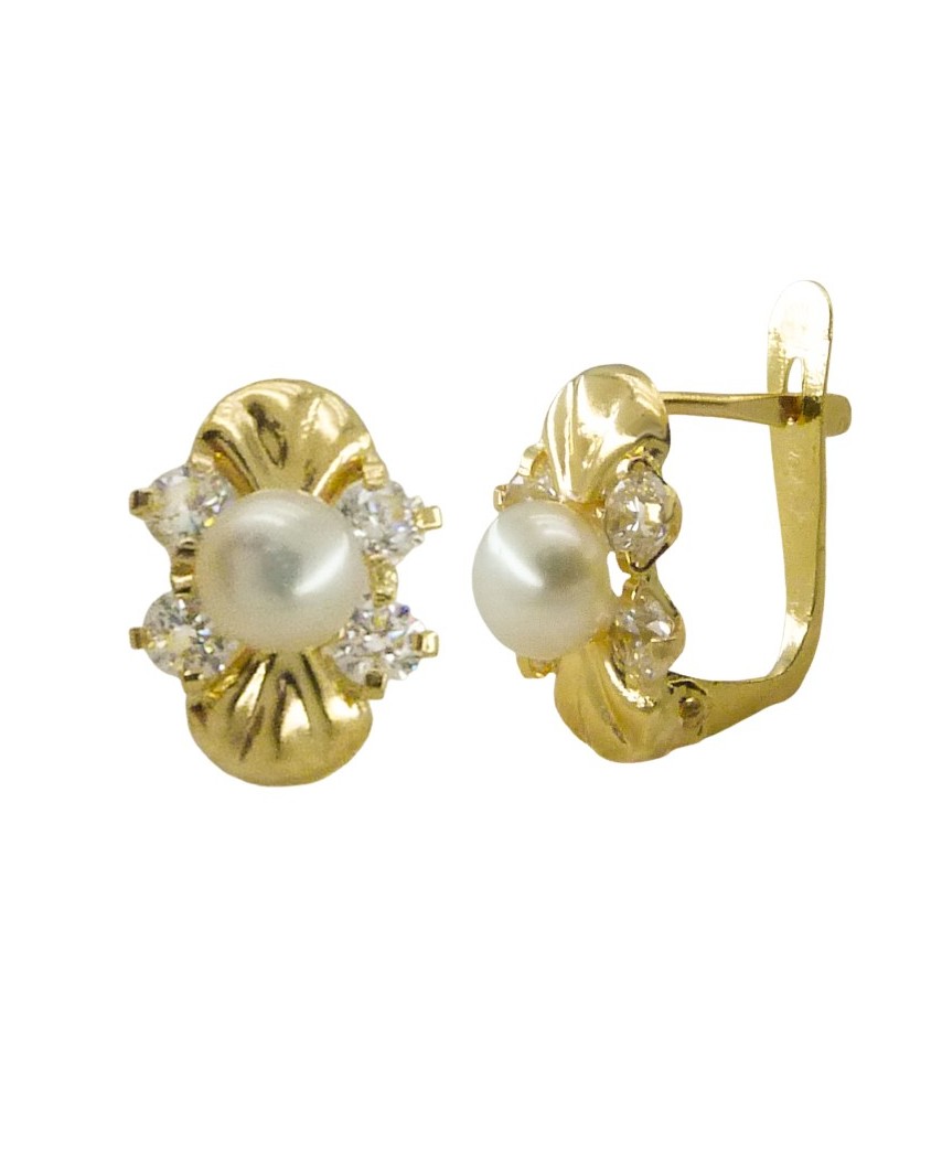 PENDIENTES COMUNION HOJAS CON PERLA Y PIEDRAS.CATALAN