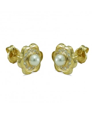 PENDIENTES COMUNION MARGARITA PERLA Y PIEDRAS.PRESION