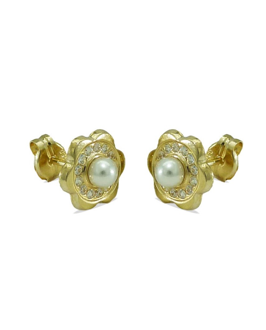 PENDIENTES COMUNION MARGARITA PERLA Y PIEDRAS.PRESION