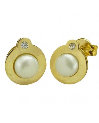 PENDIENTES COMUNION REDONDOS PERLA Y CIRCONITA. PRESION