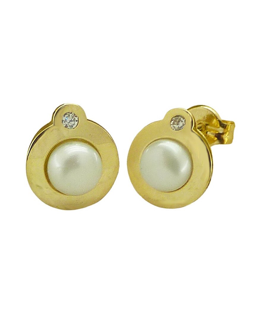 PENDIENTES COMUNION REDONDOS PERLA Y CIRCONITA. PRESION