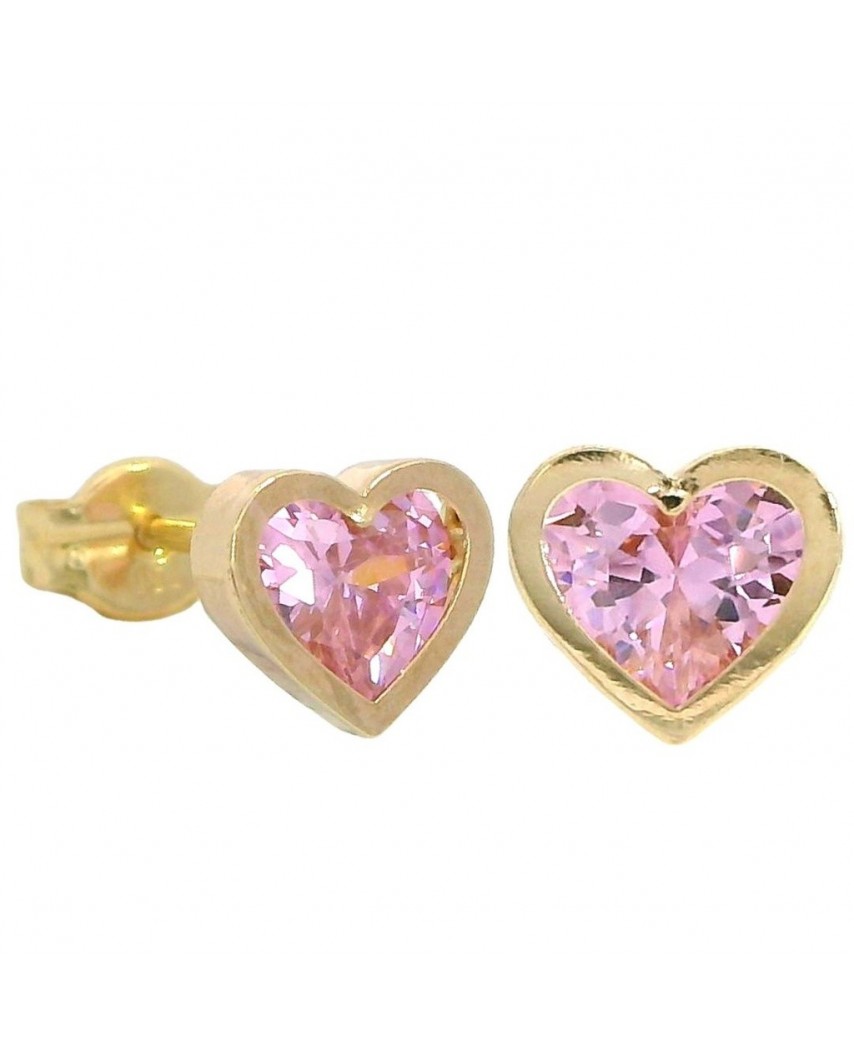 PENDIENTES CORAZON 6MM PIEDRA ROSA