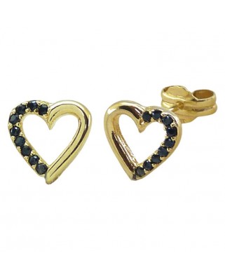 PENDIENTES CORAZON Y CIRCONITAS NEGRAS.8MM.