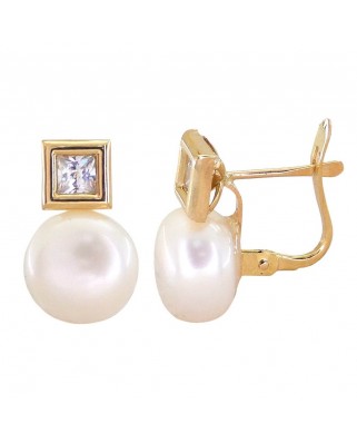 PENDIENTES CUADRADOS 6MM CON  PERLA BOTON 10MM.CATALAN.