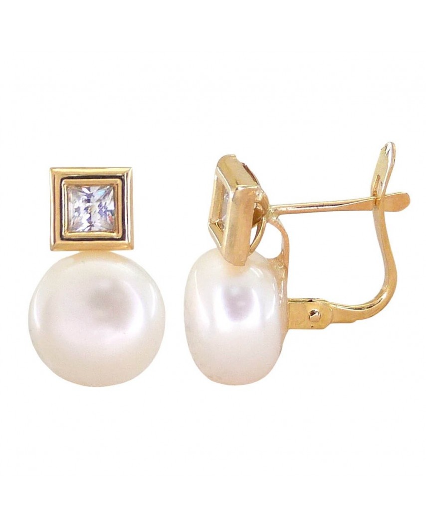 PENDIENTES CUADRADOS 6MM CON  PERLA BOTON 10MM.CATALAN.