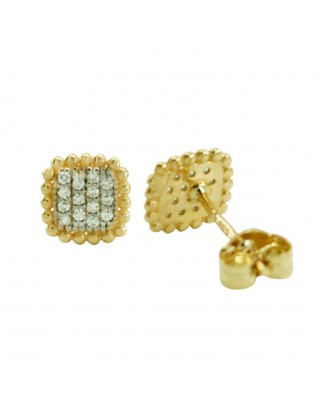 PENDIENTES CUADRADOS 6MM PAVE Y  BORDES DE  BOLAS.PRESION