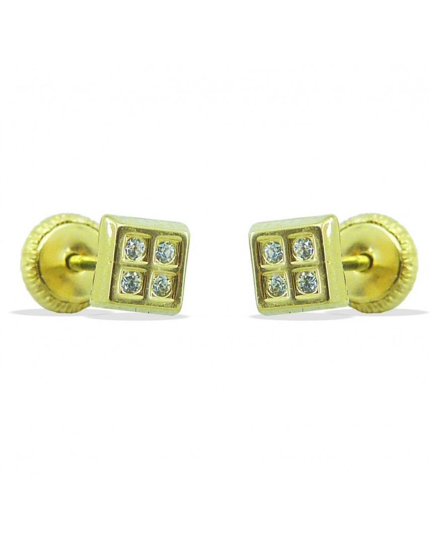 PENDIENTES CUADRADOS 8 PIEDRAS 4x4MM TORNILLO.