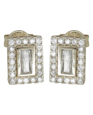 PENDIENTES CUADRADOS CIRCONITAS PRESION ORO BLANCO.