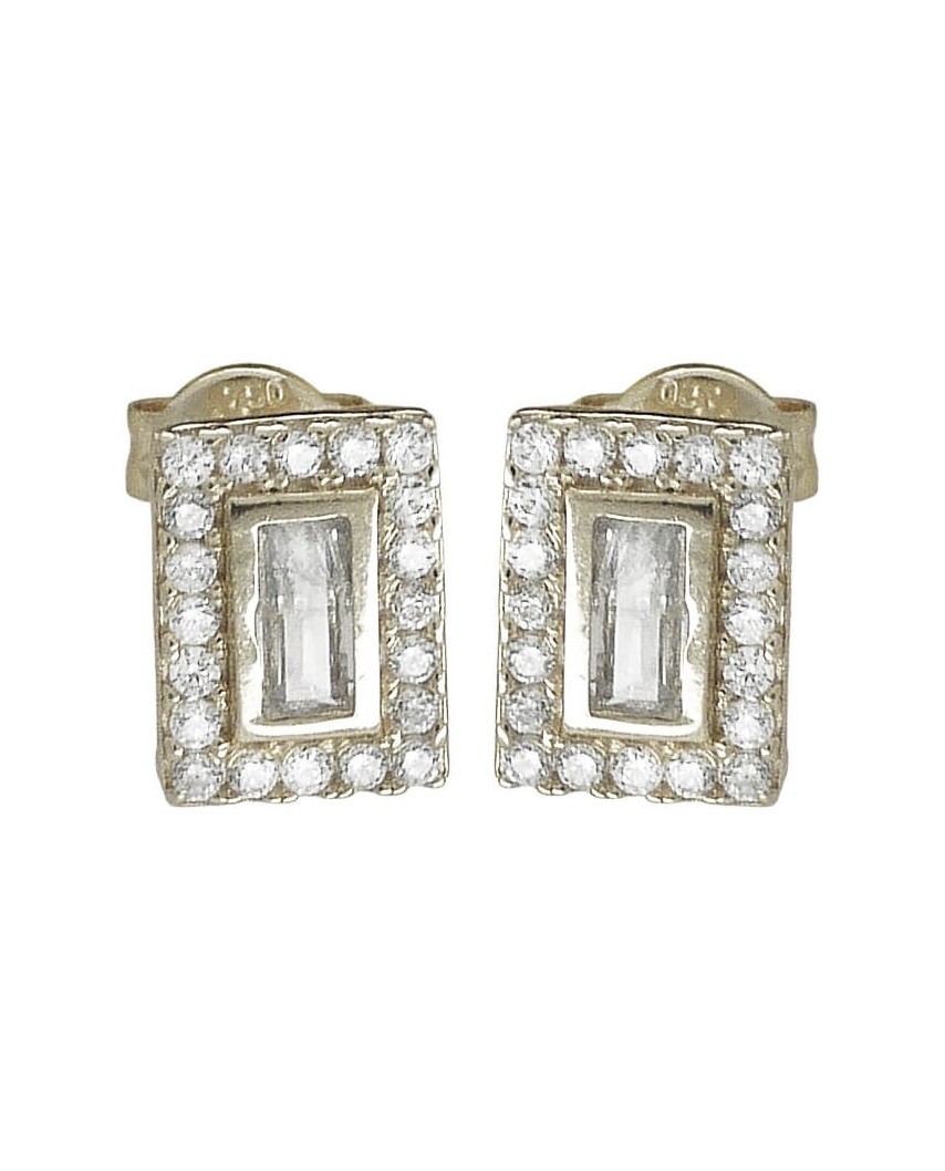 PENDIENTES CUADRADOS CIRCONITAS PRESION ORO BLANCO.