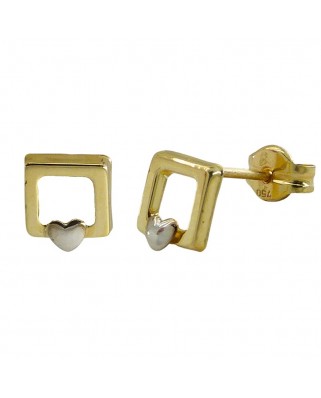 PENDIENTES CUADRADOS CON MINI CORAZON.PRESION