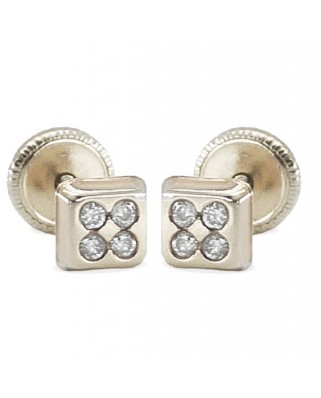 PENDIENTES CUADRADOS ORO BLANCO CON CIRCONITAS.