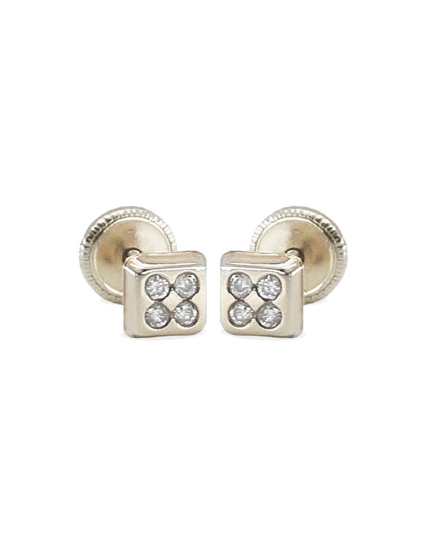 PENDIENTES CUADRADOS ORO BLANCO CON CIRCONITAS.