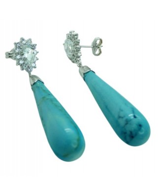PENDIENTES CUAJO DE CIRCONITAS Y PERA TURQUESA FINA.