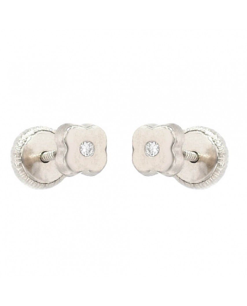 PENDIENTES CUATREBOL ORO BLANCO 4MM.BRILLANTES DE 1,10MM.