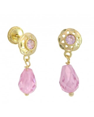 PENDIENTES CUBANA  CRISTAL ROSA.TORNILLO.15MM.