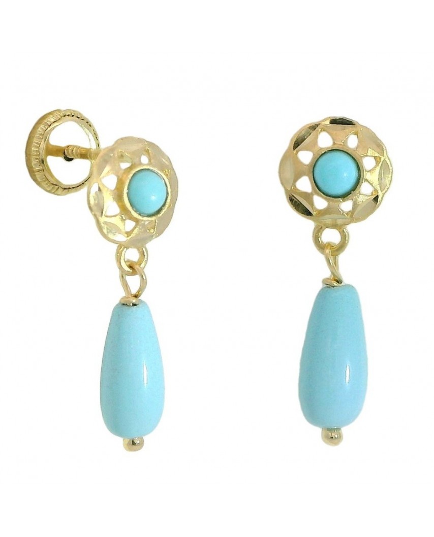 PENDIENTES CUBANA PERITA COLOR TURQUESA.TORNILLO.15MM.