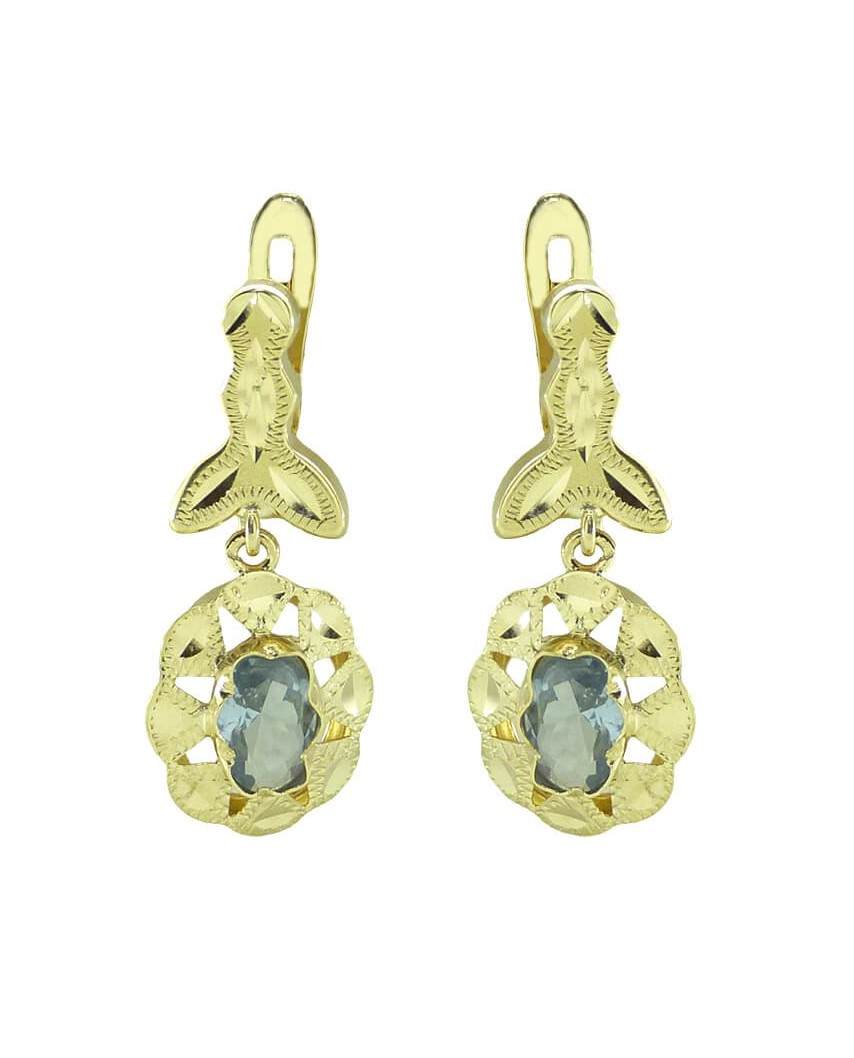 PENDIENTES CUBANA PIEDRA COLOR AGUAMARINA DE 6x4MM,CON MOSCA.22MM.