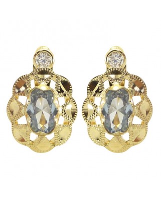 PENDIENTES CUBANA PIEDRA DE  6x4MM COLOR AGUAMARINA. 14x9MM.