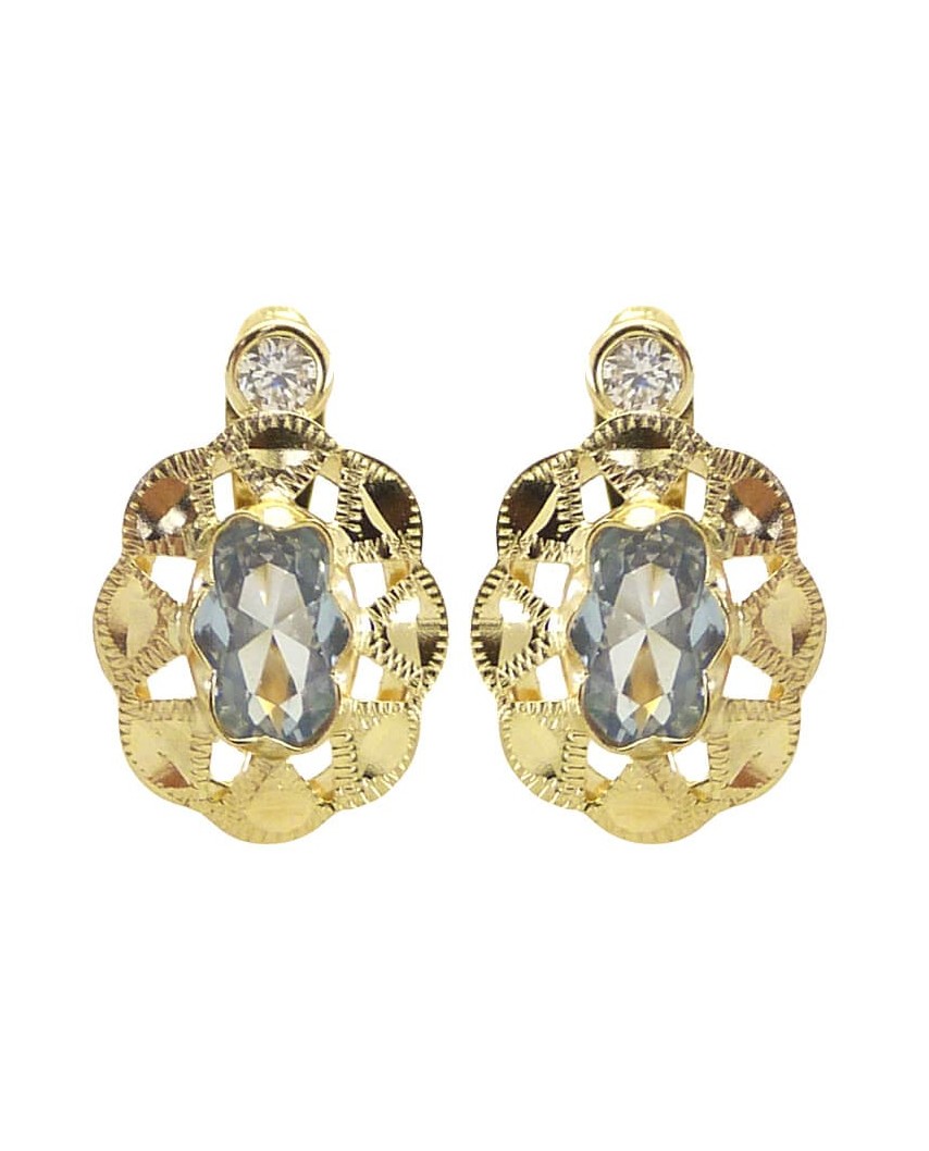 PENDIENTES CUBANA PIEDRA DE  6x4MM COLOR AGUAMARINA. 14x9MM.