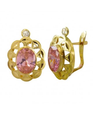 PENDIENTES CUBANA PIEDRA DE  6x4MM COLOR ROSA. 14x9MM.