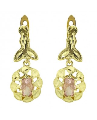 PENDIENTES CUBANA PIEDRA DE 6x4MM ROSA,CON MOSCA. 22MM.