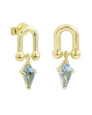 PENDIENTES ESLABON COMETA PIEDRA COLOR AGUAMARINA DE 7x4MM.11MM.