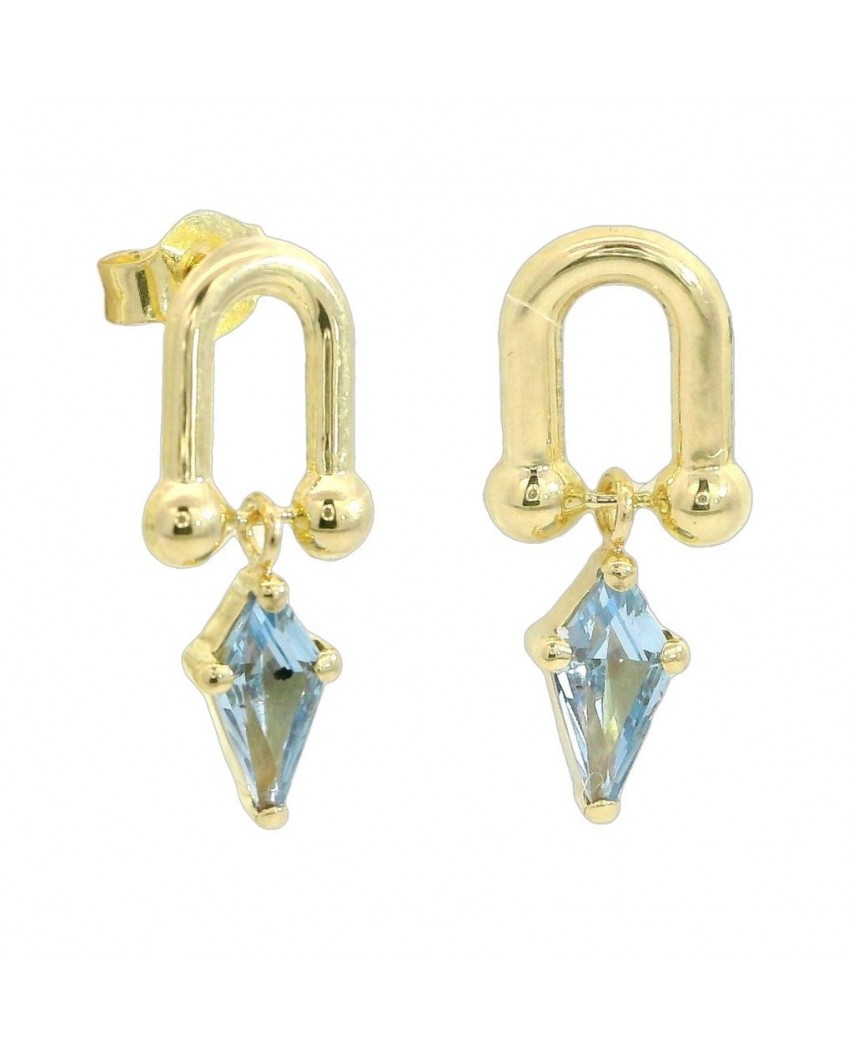 PENDIENTES ESLABON COMETA PIEDRA COLOR AGUAMARINA DE 7x4MM.11MM.