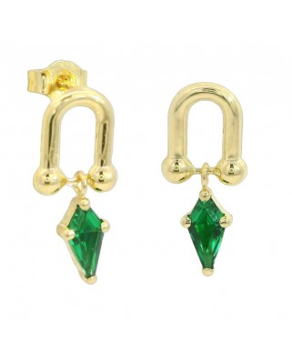 PENDIENTES ESLABON COMETA PIEDRA COLOR ESMERALDA DE 7x4MM.10MM.