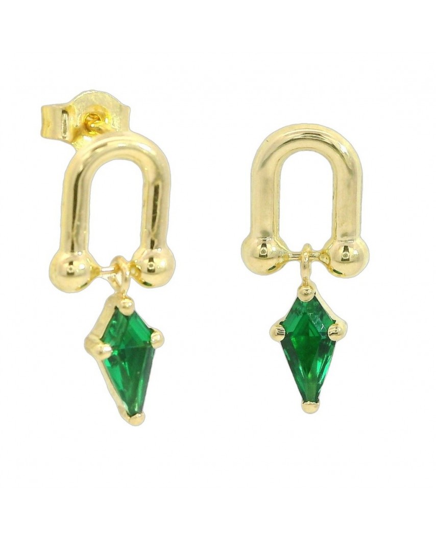 PENDIENTES ESLABON COMETA PIEDRA COLOR ESMERALDA DE 7x4MM.10MM.