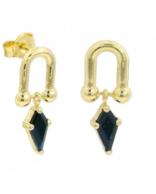 PENDIENTES ESLABON COMETA PIEDRA COLOR ZAFIRO DE 7x4MM.11MM.