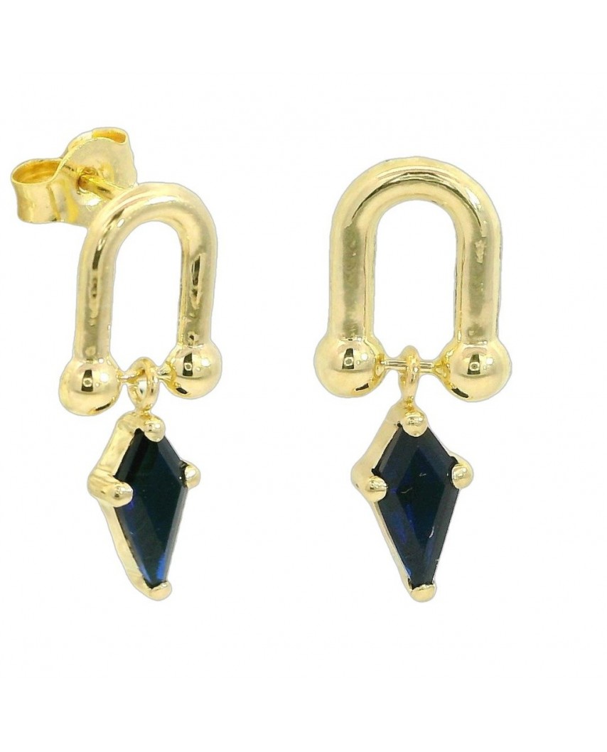 PENDIENTES ESLABON COMETA PIEDRA COLOR ZAFIRO DE 7x4MM.11MM.