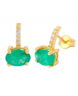 PENDIENTES ESMERALDA OVAL 6x4, 8 BRILLANTEs 1MM H-SI 0.04 CT