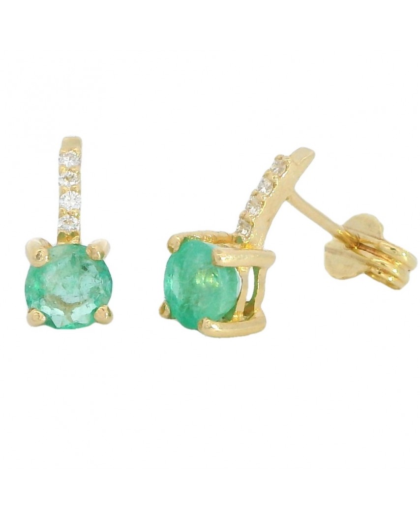 PENDIENTES ESMERALDA REDONDA 4MM 8 BRILLANTES  1MM H-SI 0.04 CT TW