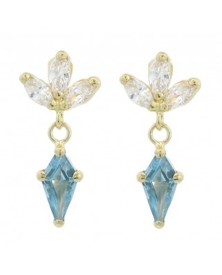 PENDIENTES FLOR COMETA PIEDRA COLOR AGUAMARINA DE 7x4MM.11MM.