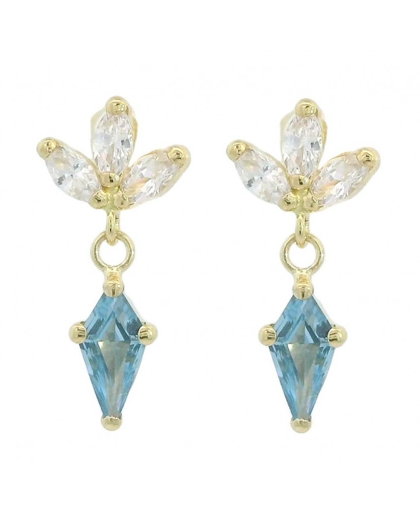 PENDIENTES FLOR COMETA PIEDRA COLOR AGUAMARINA DE 7x4MM.11MM.