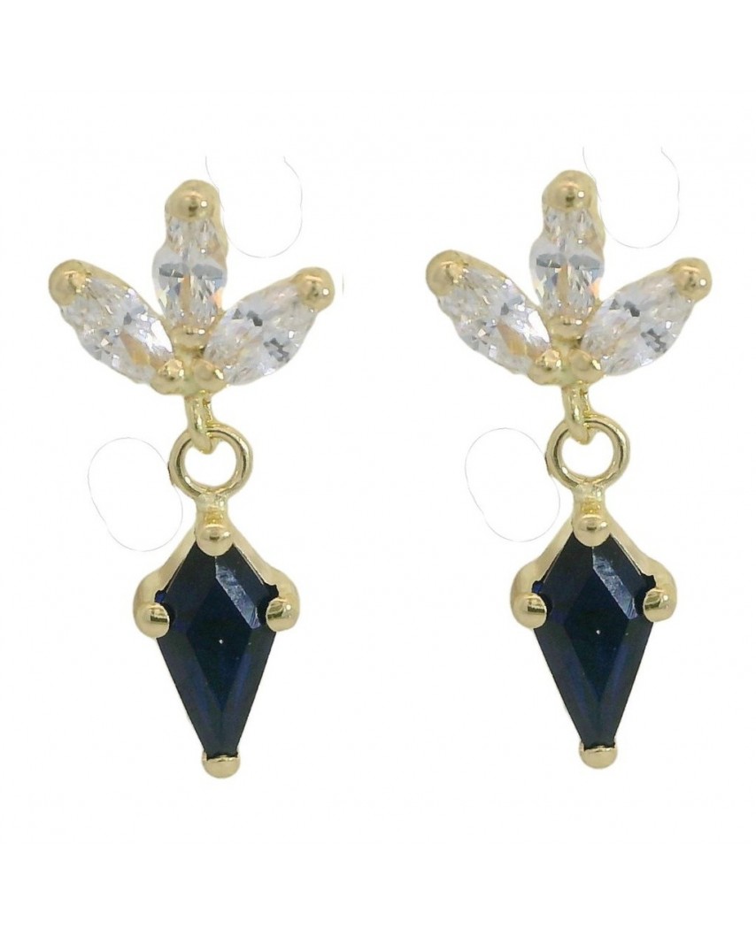 PENDIENTES FLOR COMETA PIEDRA COLOR ZAFIRO DE 7x4MM.11MM.
