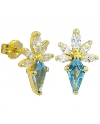 PENDIENTES FLOR COMETA PÌEDRA COLOR AGUAMARINA DE 7x4MM.12MM.