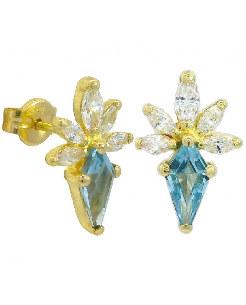 PENDIENTES FLOR COMETA PÌEDRA COLOR AGUAMARINA DE 7x4MM.12MM.