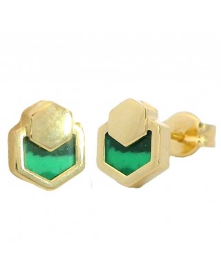 PENDIENTES HEXAGAGONO CON MOTIVO 7x5MM GREEN STONE PRESION