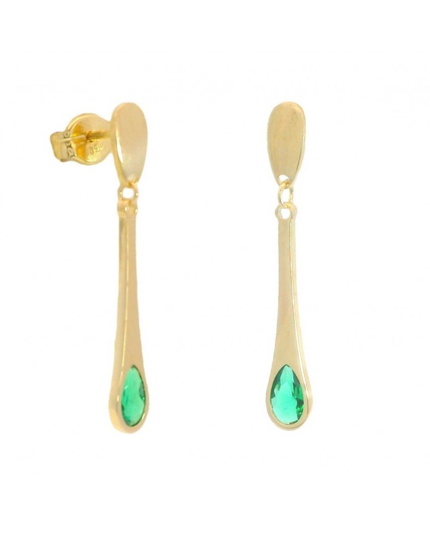 PENDIENTES LARGO 24MM LISO CON 1 PIEDRA NANO ESMERALDA