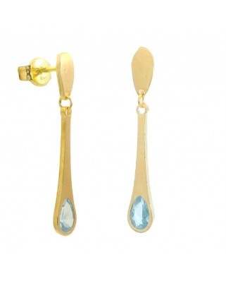 PENDIENTES LARGOS 24MM LISO CON 1 PIEDRA EN COLOR AGUA MARINA