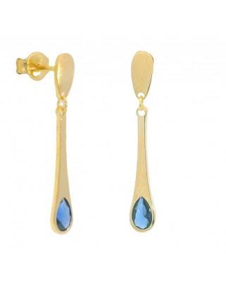 PENDIENTES LARGOS 24MM LISO CON 1 PIEDRA NANO ZAFIRO