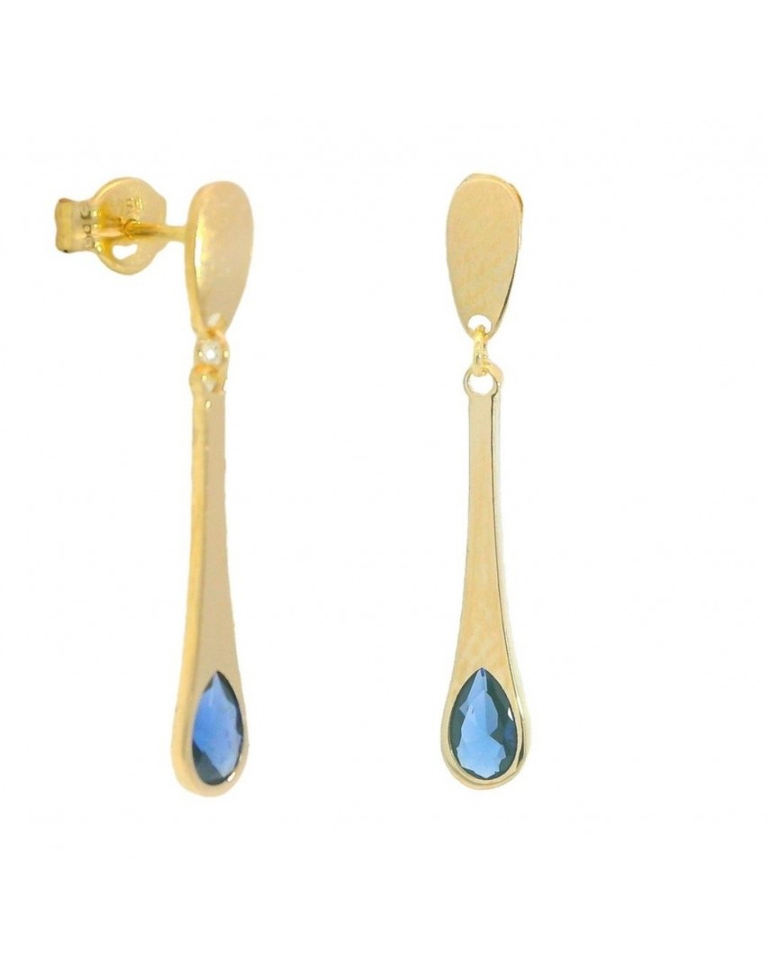 PENDIENTES LARGOS 24MM LISO CON 1 PIEDRA NANO ZAFIRO