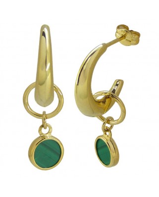PENDIENTES MEDIO ARO 15MM CON CHATON DE MALAQUITA