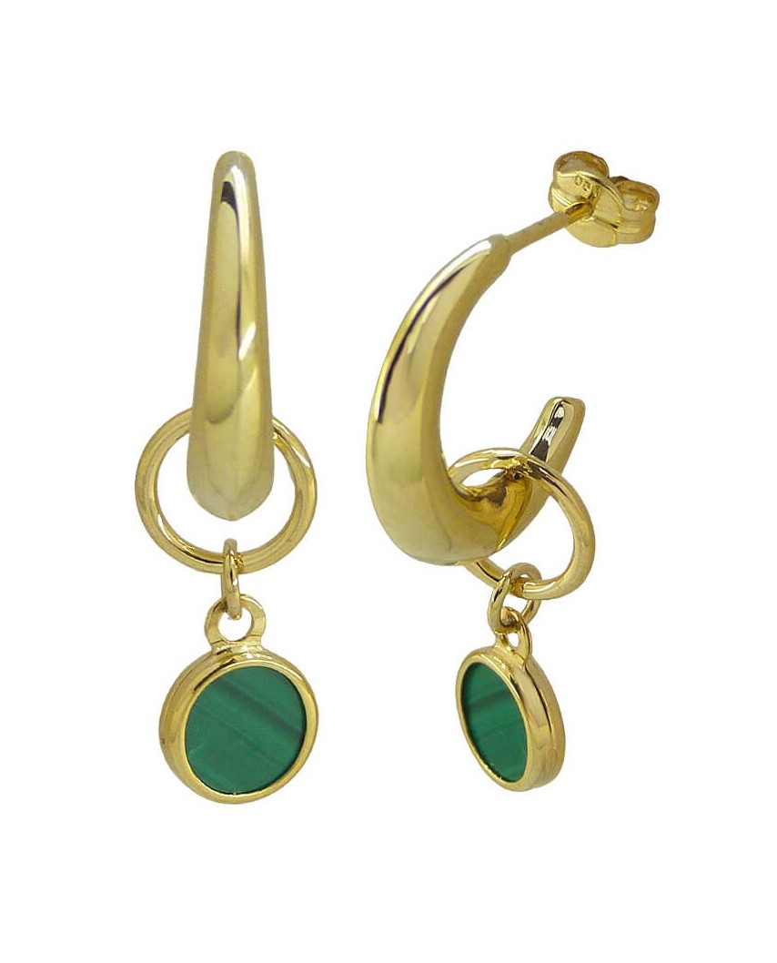 PENDIENTES MEDIO ARO 15MM CON CHATON DE MALAQUITA