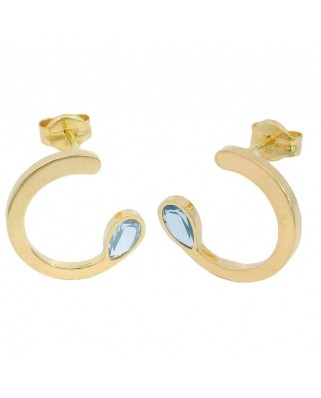 PENDIENTES MEDIO CÍRCULO 12MM PIEDRA COLOR AGUA MARINA