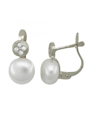 PENDIENTES ORO BLANCO  REDONDOS CON PERLAS DE 7.5MM CATALAN